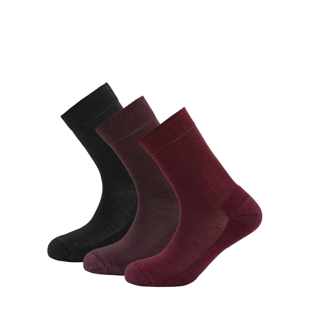 DAILY MERINO MEDIUM SOCK WMN 3PK PORT/BEETROOT/BLACK - Devold New Zealand